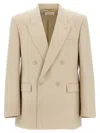 Saint Laurent Double-breasted Blazer With Buttoned Cuffs In Beige