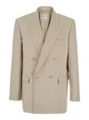 Saint Laurent Beige Double-breasted Jacket With Peak Revers In Wool Man In Beige