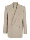 Saint Laurent Beige Double-breasted Jacket With Peak Revers In Wool Man In Multicolor