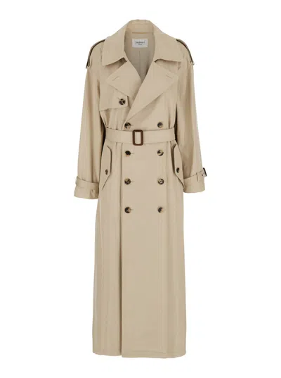 Saint Laurent Beige Double-breasted Trench Coat With Adjustable And Removable Waist Belt In Cotton W In Light Beige