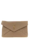 Saint Laurent Logo-plaque Suede Clutch Bag In Neutral