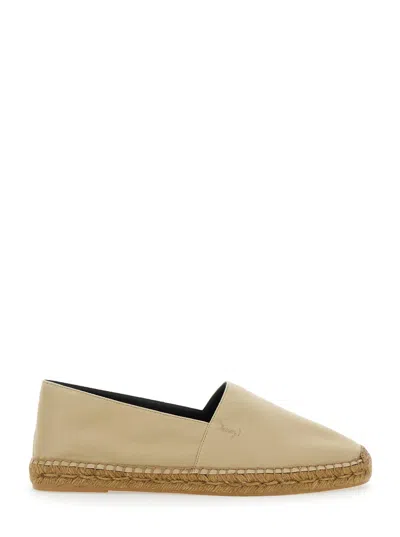 Saint Laurent Beige Espadrilles With Tonal Cassandre Embroidery On The Front And Almond Toe In Cotton Man In Green