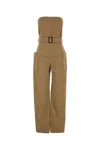 Saint Laurent Strapless Belted Jumpsuit In Beige