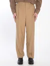 Saint Laurent High Waist Carrot Fit Wool Trousers In Brown