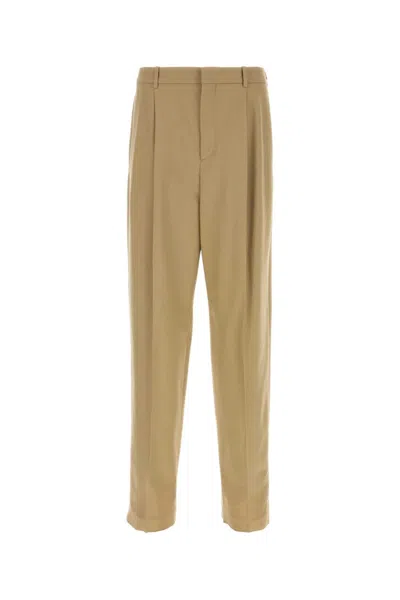 SAINT LAURENT BEIGE WOOL GABARDINE TROUSERS