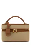 Saint Laurent Top Handle Canvas Handbag With Leather Trim In Neutral