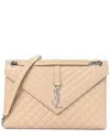 Saint Laurent Beige Grain De Poudre Leather Large Tri-quilt Monogram Satchel  (authentic Pre-loved)