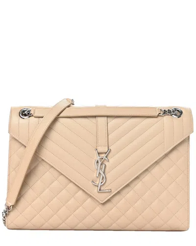 Saint Laurent Beige Grain De Poudre Leather Large Tri-quilt Monogram Satchel  (authentic Pre-loved)