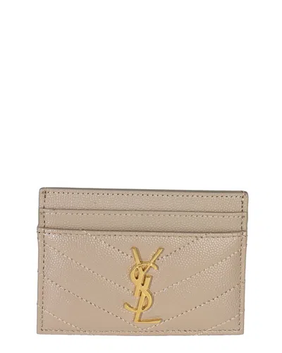 Saint Laurent Beige Grain De Poudre Matelasse Leather Cassandre Card Case In Neutral