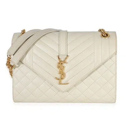 Pre-owned Saint Laurent Beige Grain De Poudre Mixed Triquilt Small Monogram Satchel