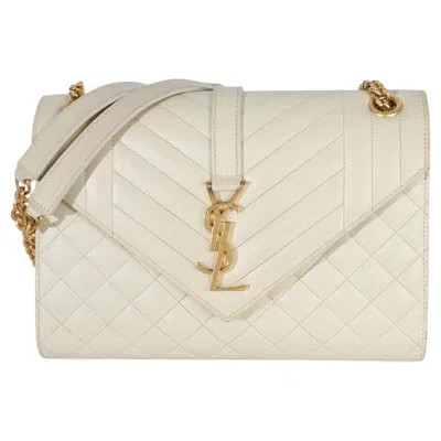 Pre-owned Saint Laurent Beige Grain De Poudre Mixed Triquilt Small Monogram Satchel In Brown