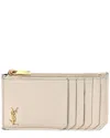 Saint Laurent Beige Grained Calfskin Leather Monogram 5 Fragments Zip Pouch  Card Holder (authentic
