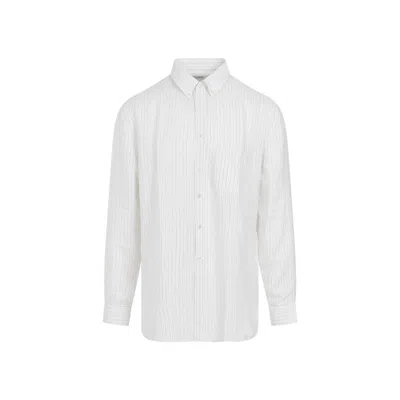 Saint Laurent Beige Grey Black Silk Shirt In White