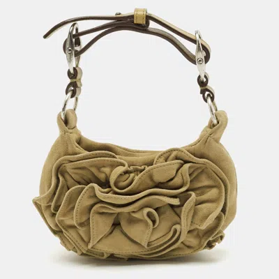 Pre-owned Saint Laurent Beige Leather And Suede Floral Applique Clutch Bag