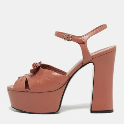 Pre-owned Saint Laurent Beige Leather Candy Ankle Strap Sandals Size 37