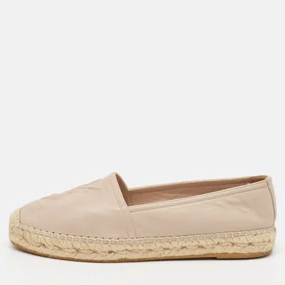 Pre-owned Saint Laurent Beige Leather Cassandre Espadrille Flats Size 35.5