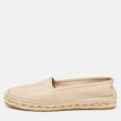 Pre-owned Saint Laurent Beige Leather Cassandre Espadrille Flats Size 36.5