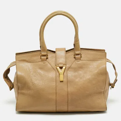 Pre-owned Saint Laurent Beige Leather Medium Cabas Chyc Tote