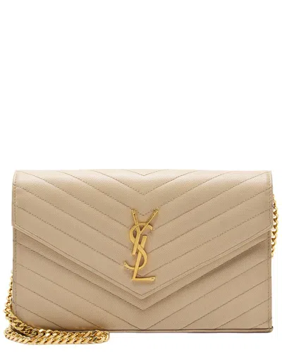 Pre-owned Saint Laurent Beige Leather Monogram Chain Wallet (authentic Pre-loved)