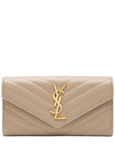 Pre-owned Saint Laurent Beige Leather Monogram Wallet (authentic Pre-loved)