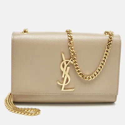 Pre-owned Saint Laurent Beige Leather New Small Kate Chain Shoulder Bag In Sand