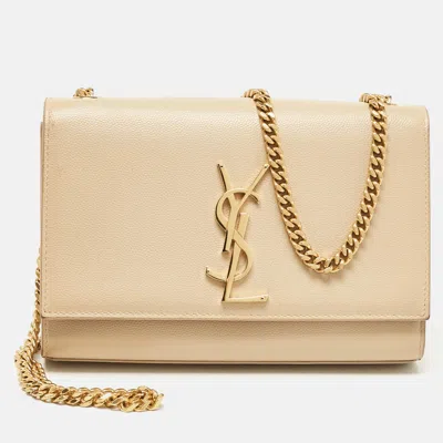 Pre-owned Saint Laurent Beige Leather New Small Kate Wallet On Chain