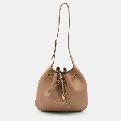 Pre-owned Saint Laurent Beige Leather Paris Vii Medium Bucket Bag In Sand