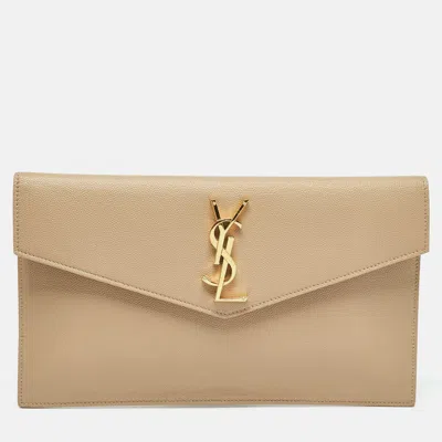 Pre-owned Saint Laurent Beige Leather Uptown Clutch
