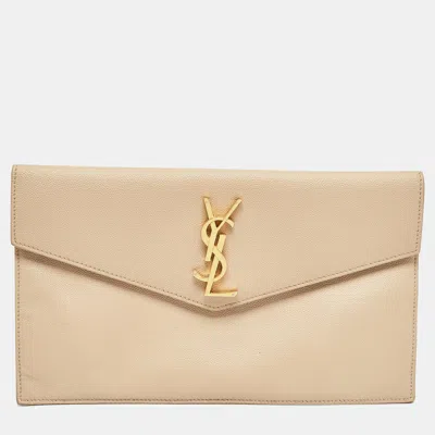 Pre-owned Saint Laurent Beige Leather Uptown Clutch