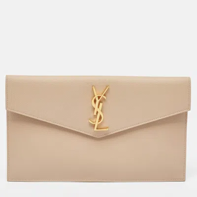 Pre-owned Saint Laurent Beige Leather Uptown Pouch