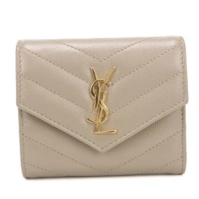 Pre-owned Saint Laurent Beige Leather Wallet (tri-fold) ()