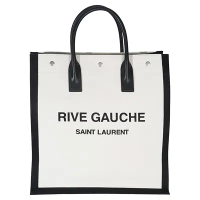Pre-owned Saint Laurent Beige Linen North South Rive Gauche Tote In Brown