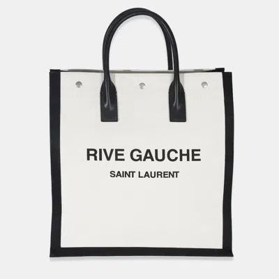 Pre-owned Saint Laurent Beige Linen North South Rive Gauche Tote In Sand