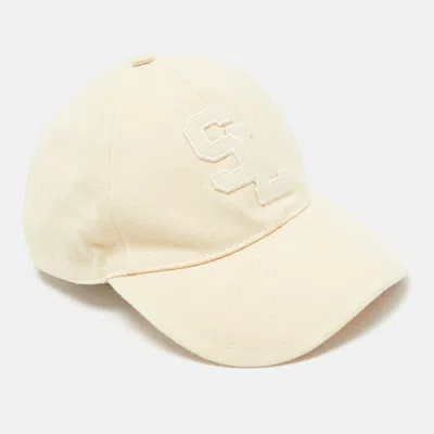 Pre-owned Saint Laurent Beige Logo Applique Cotton Baseball Cap Size 59