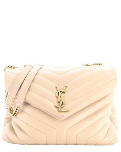 Pre-owned Saint Laurent Beige Matelasse Chevron Leather Loulou Shoulder Bag Medium  (authentic Pre-loved)