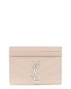 Saint Laurent Beige Matelasse Grain De Poudre Leather Monogram Card Case  (authentic Pre-loved) In Pink