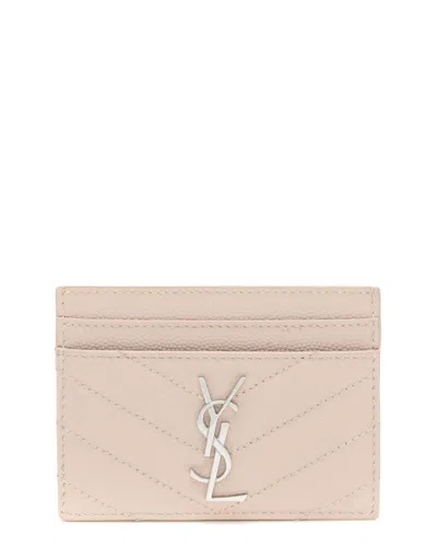 Saint Laurent Beige Matelasse Grain De Poudre Leather Monogram Card Case  (authentic Pre-loved)