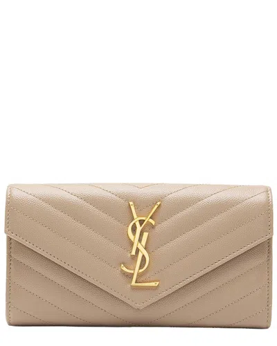 Pre-owned Saint Laurent Beige Matelasse Grain De Poudre Monogram Wallet (authentic Pre-  Loved)