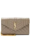 Saint Laurent Beige Matelasse Leather Monogram Chain Wallet (authentic Pre-loved) In Brown