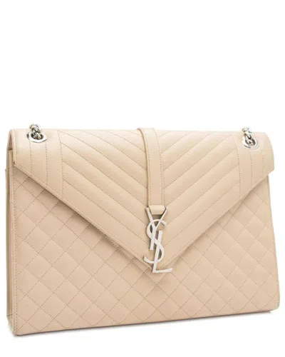 Saint Laurent Beige Matelassé Leather Monogram Large Envelope Bag (authentic  ) In Neutral