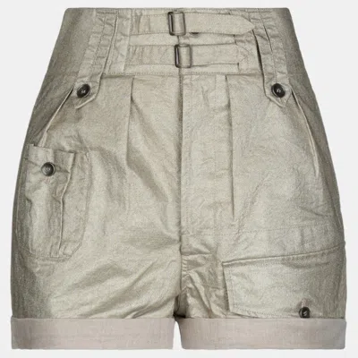 Pre-owned Saint Laurent Beige Metallic Linen Shorts Size 40