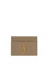 Saint Laurent Beige Monogram Credit Card Holder In Brown