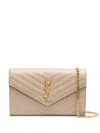 Saint Laurent Beige Monogram Leather Wallet On Chain In Black