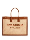 SAINT LAURENT BEIGE NATURAL STRAW AND LEATHER TOTE HANDBAG FOR WOMEN