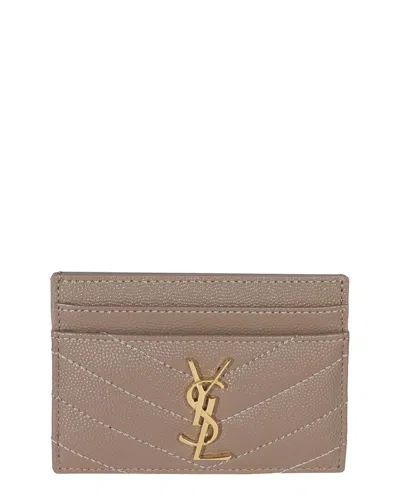 Pre-owned Saint Laurent Beige, Neutral Grain De Poudre Matelasse Leather Cassandre Card  Case, Never Carried (