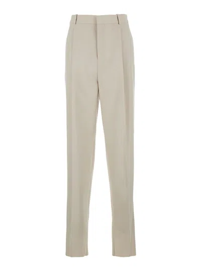Saint Laurent Beige Pants With Belt Loops In Wool Man In Multicolor