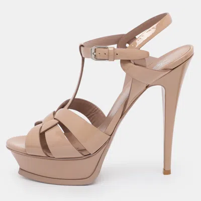 Pre-owned Saint Laurent Beige Patent Leather Platform Sandals Size 39