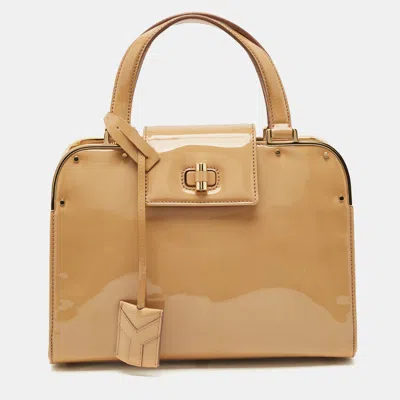 Pre-owned Saint Laurent Beige Patent Leather Uptown Frame Satchel