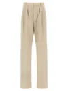 Saint Laurent Women Pleat Pants In Beige