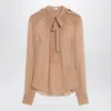 Saint Laurent Beige Polka Dot Blouse In Silk Blend Women In Cream